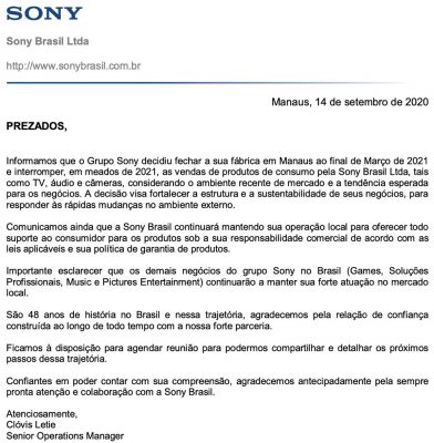 Sony fecha fabrica no Brasil